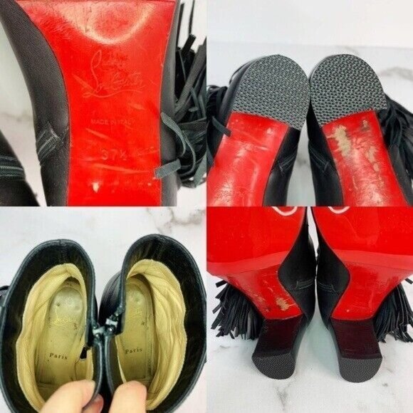 Christian Louboutin Jimmynetta Black Calfskin Leather Fringe Ankle Chelsea Boot - Picture 14 of 16